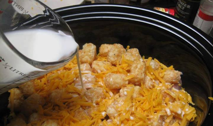 Cheesy Chicken Tater Tot Casserole in the Crockpot