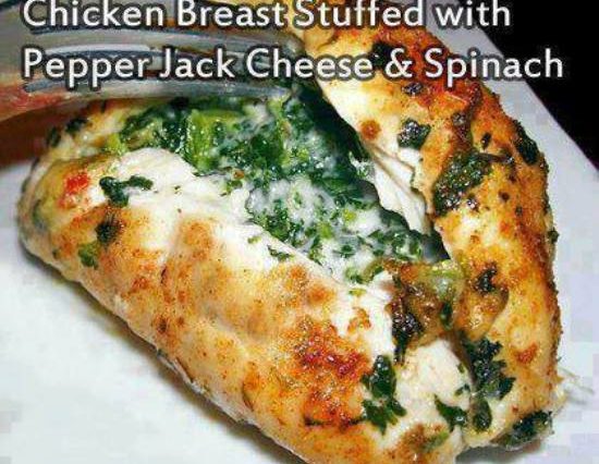 CHICKEN BREAST STUFFED WITH PEPPER JACK CHEESE AND SPINACH
