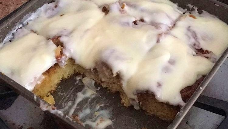 Sweet and Moist Cinnamon Roll Cake with Cream Cheese Frosting