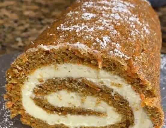 Carrot cake roll with cream cheese frost filling